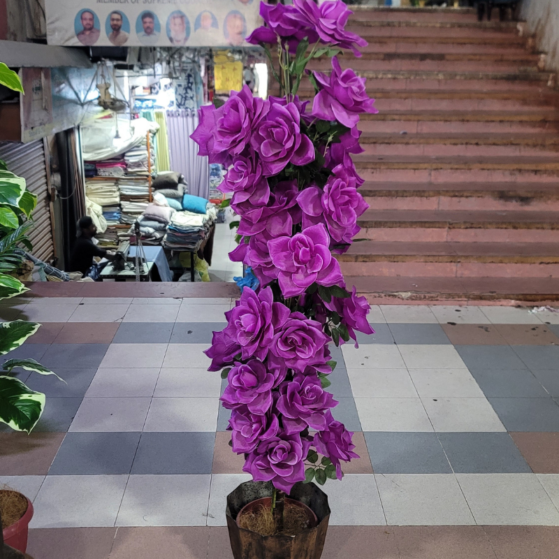 Fabric Rose Vine Plant with Jute-Covered Pipe